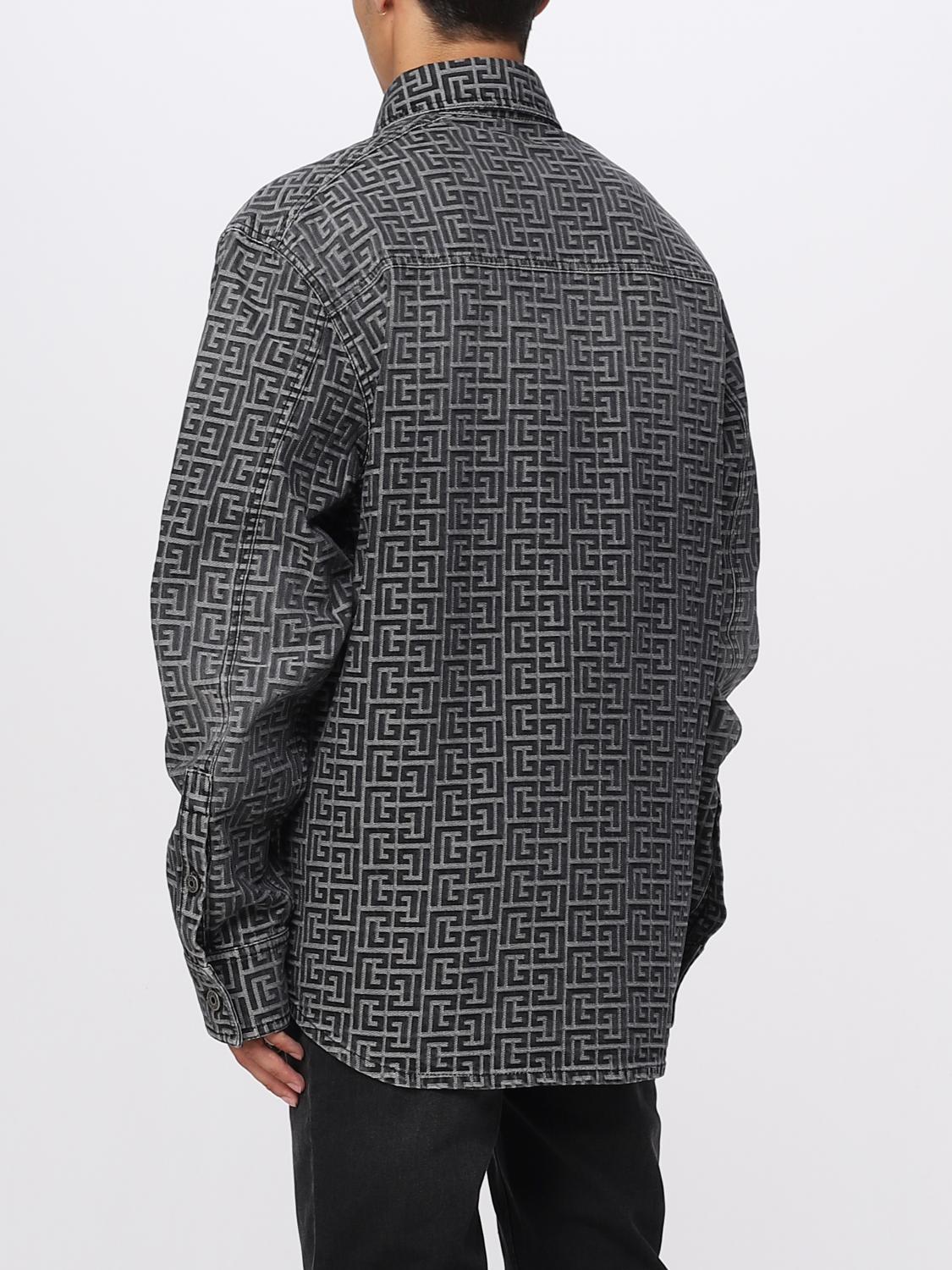 BALMAIN CAMICIA: Overshirt Balmain in denim con motivo monogram, Nero - Img 3