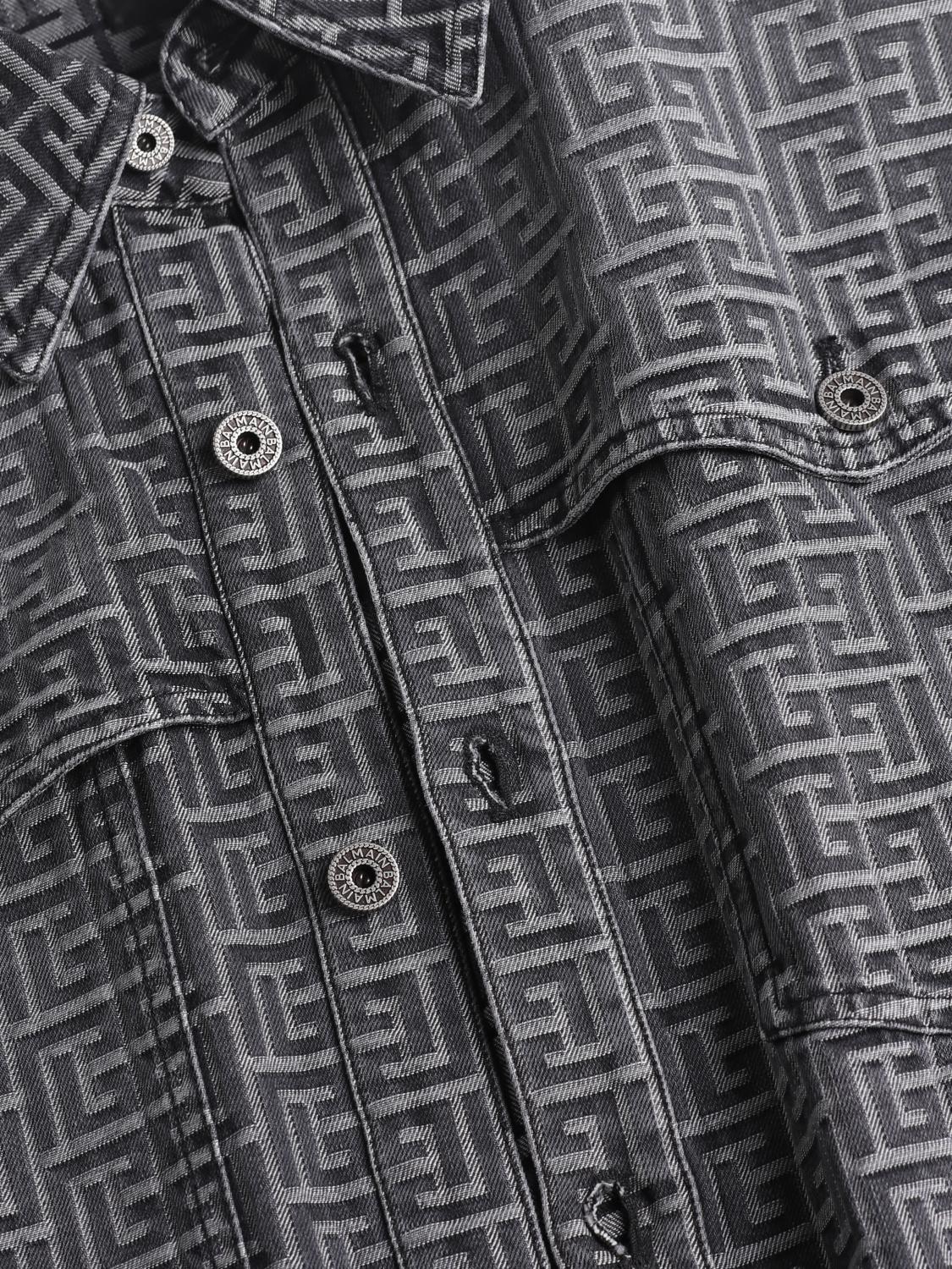 BALMAIN CAMICIA: Overshirt Balmain in denim con motivo monogram, Nero - Img 6