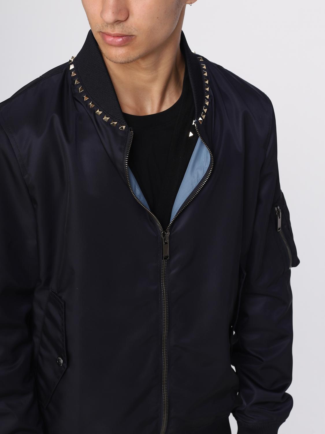 Valentino Rockstud bomber jacket in nylon - Blue | 3V3CI1702KP