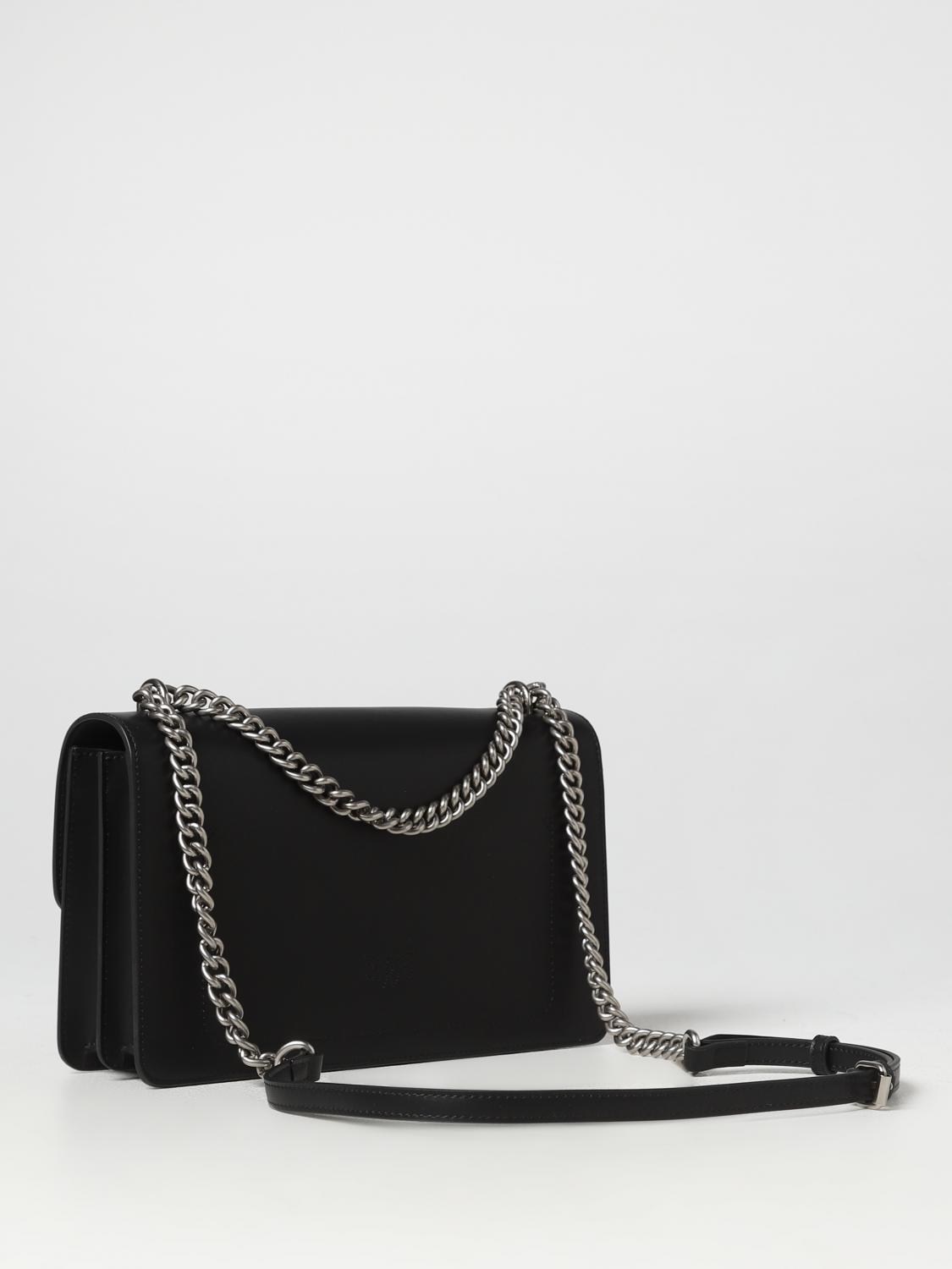 PINKO SHOULDER BAG: Pinko Love One bag in leather with applied logo, Black - Img 2