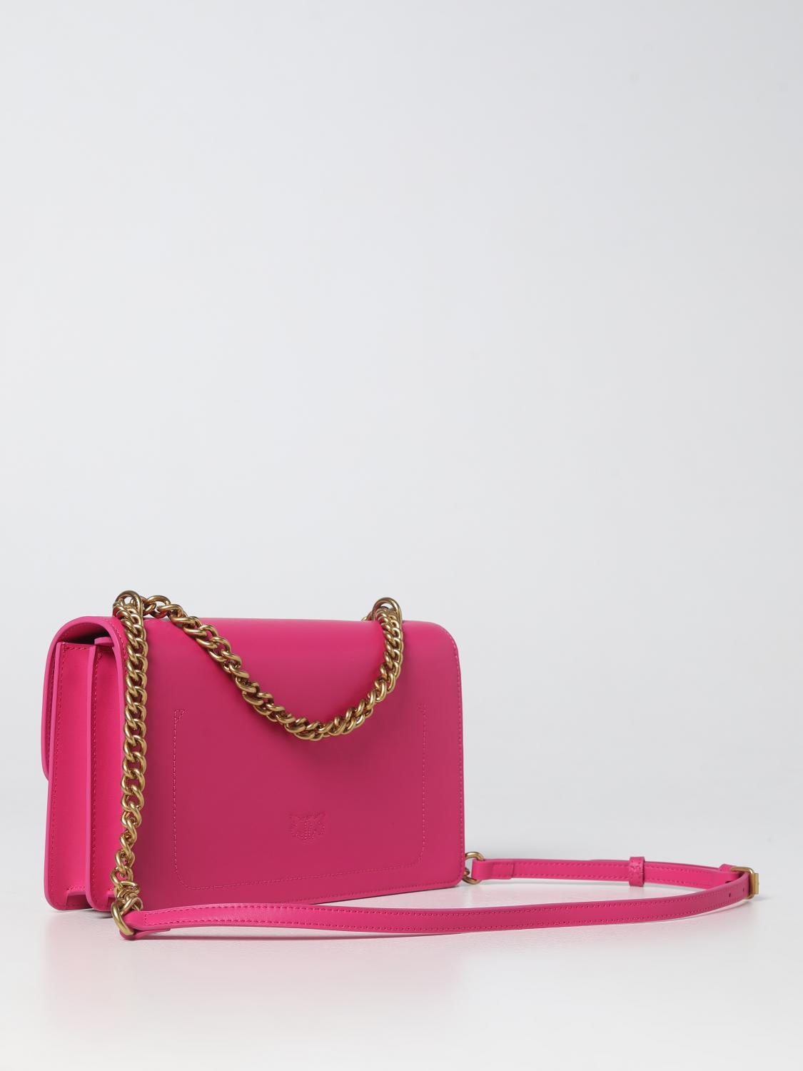 PINKO SHOULDER BAG: Pinko Love One bag in leather with applied logo, Pink - Img 2
