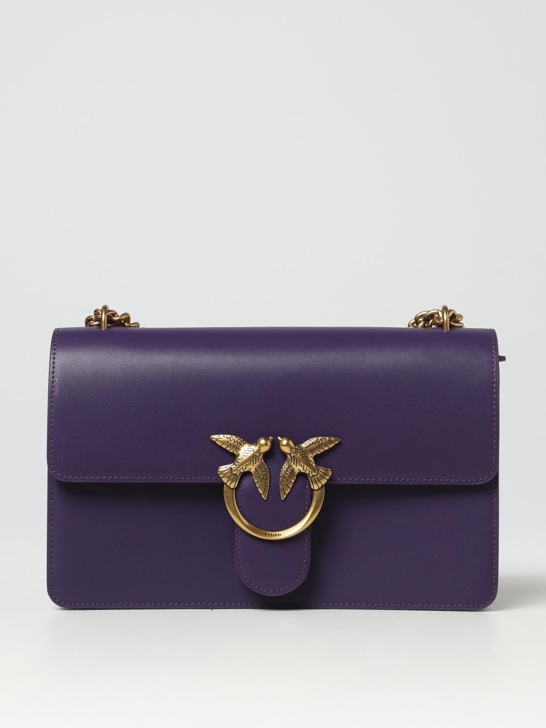 PINKO SHOULDER BAG: Pinko Love One bag in leather with applied logo, Violet - Img 1