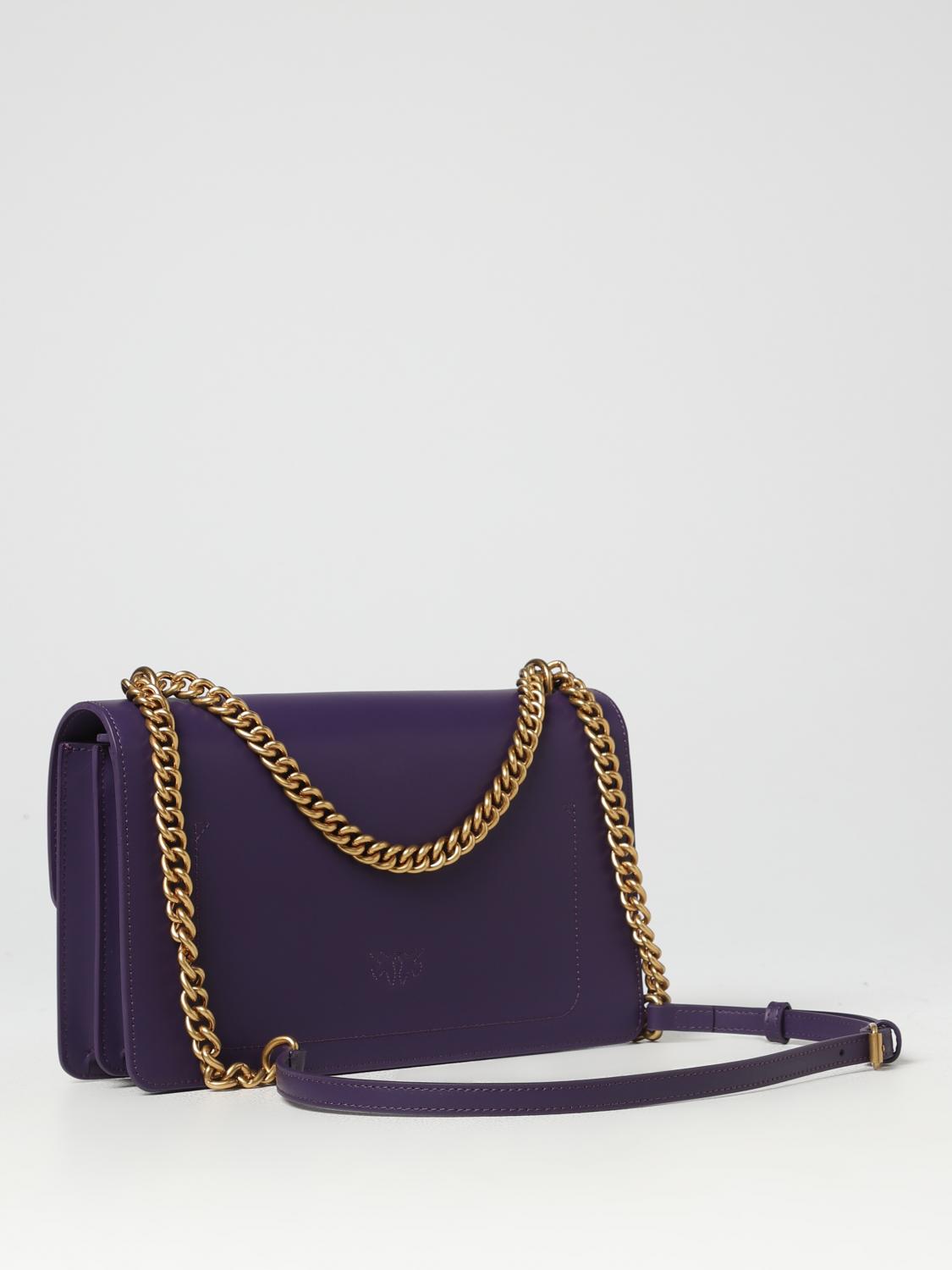 PINKO SHOULDER BAG: Pinko Love One bag in leather with applied logo, Violet - Img 2