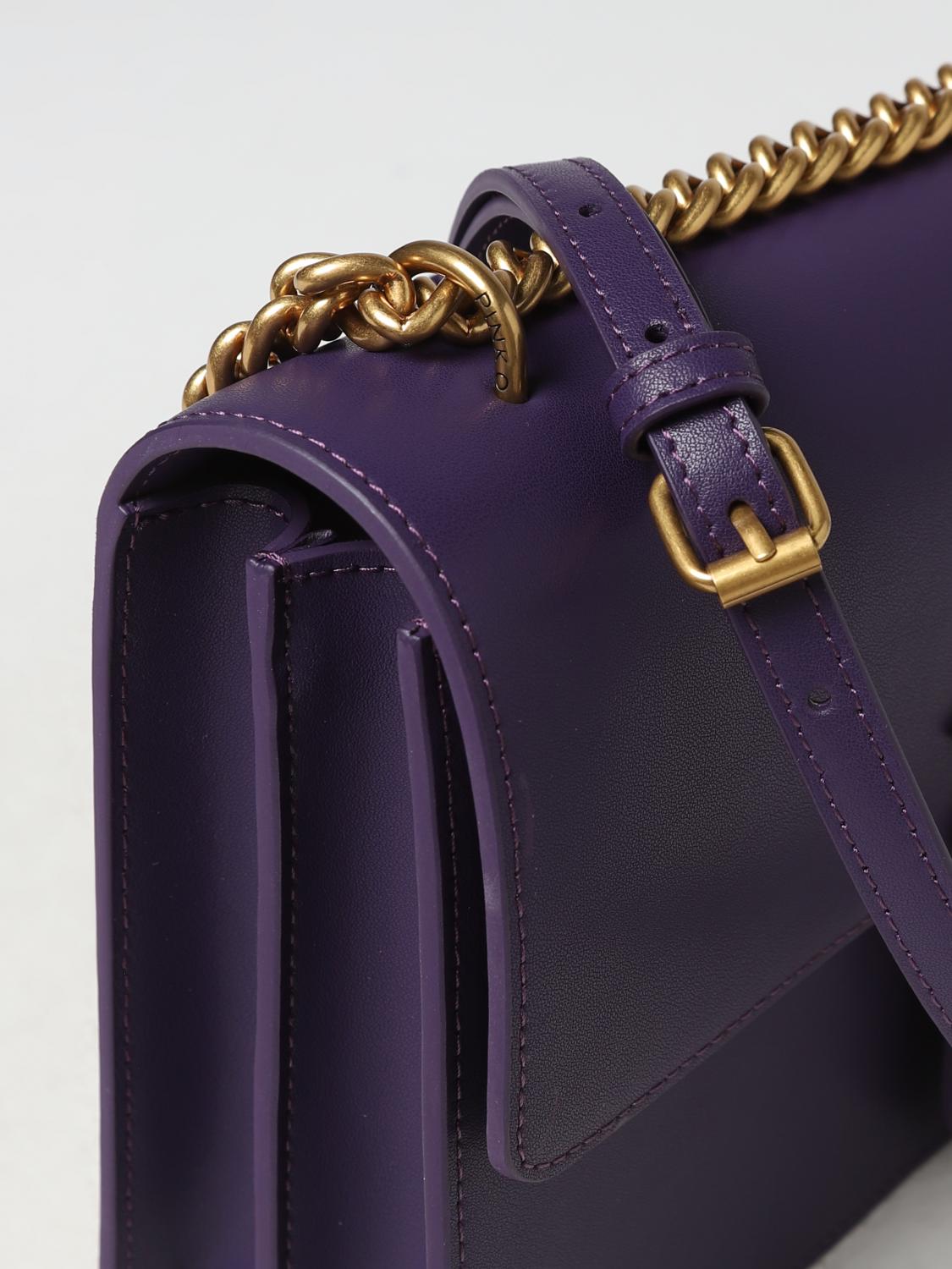 PINKO SHOULDER BAG: Pinko Love One bag in leather with applied logo, Violet - Img 3