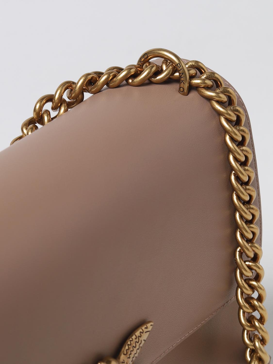 PINKO SHOULDER BAG: Pinko Love One bag in leather with applied logo, Beige - Img 3