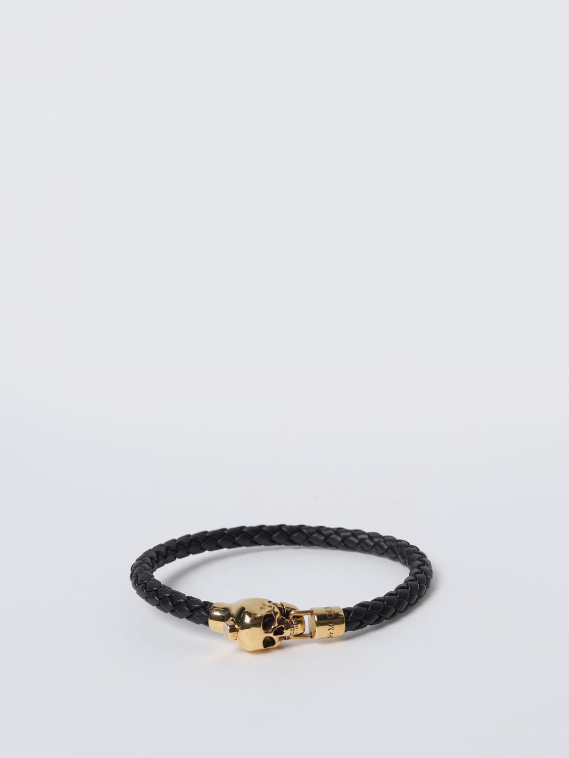 McQueen bracelet in woven leather - Black | 7359181MAAA | GIGLIO.COM