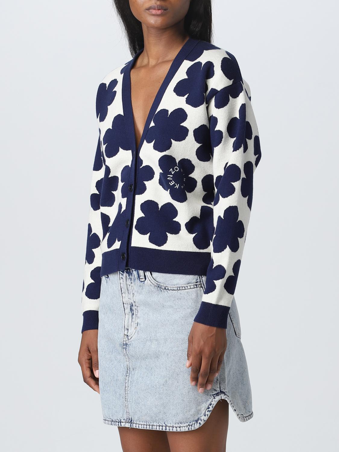 Kenzo Boke Flower cardigan in wool and stretch cotton - White
