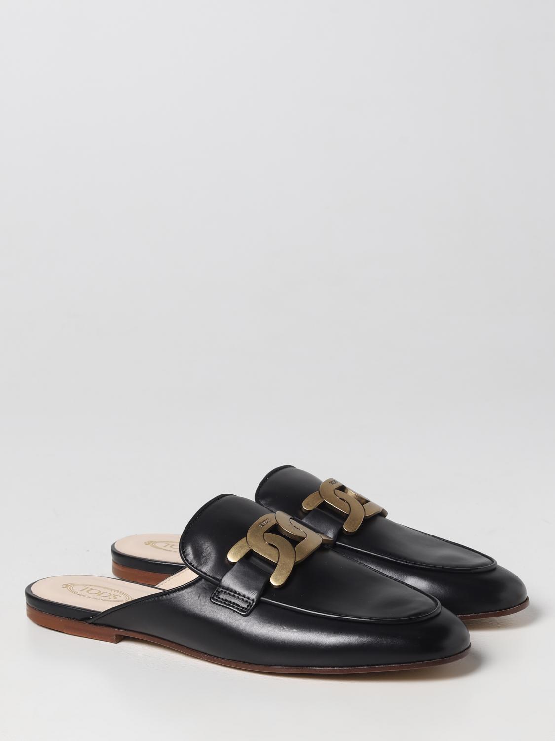 TOD'S: mules in leather with chain detail - Black | Tod's
