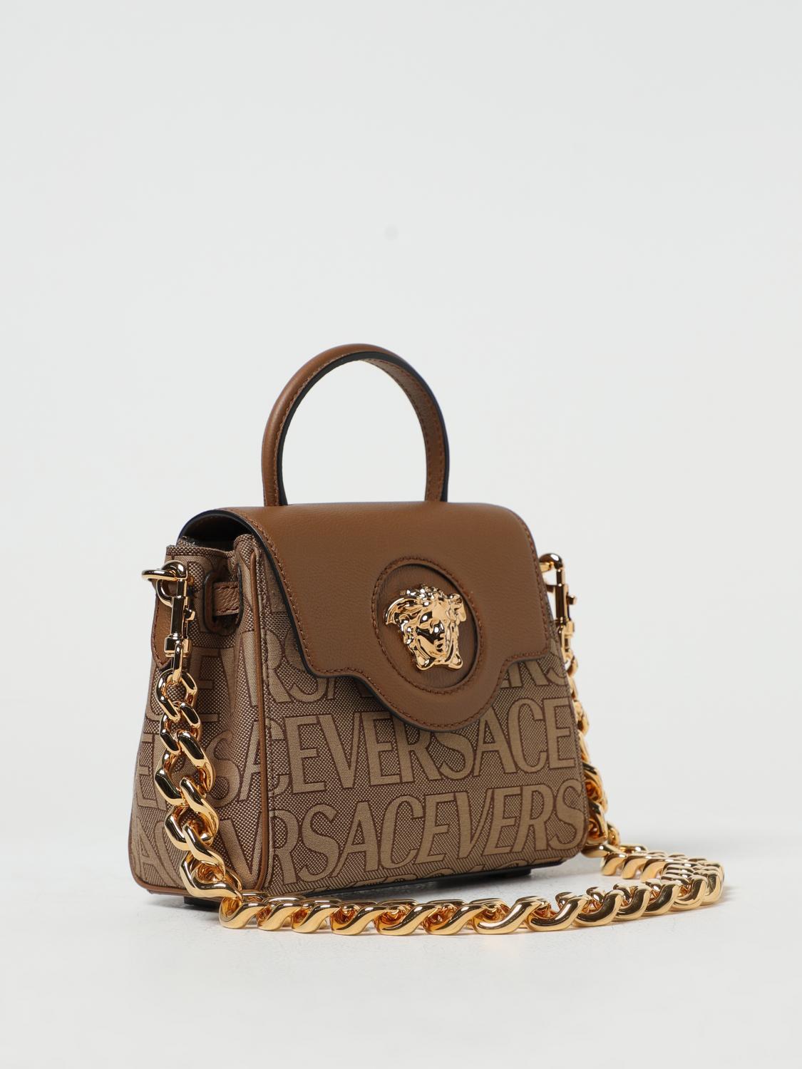 VERSACE MINI BAG: Versace La Medusa bag in embroidered canvas and leather, Beige - Img 3