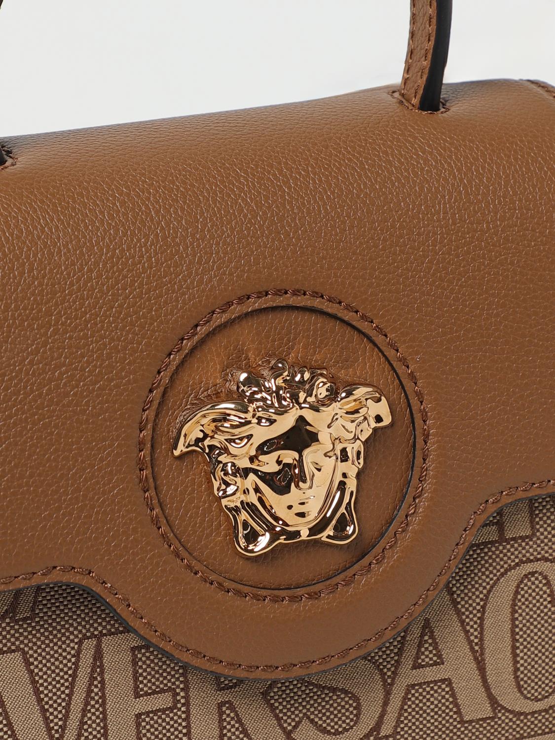 VERSACE MINI BAG: Versace La Medusa bag in embroidered canvas and leather, Beige - Img 4