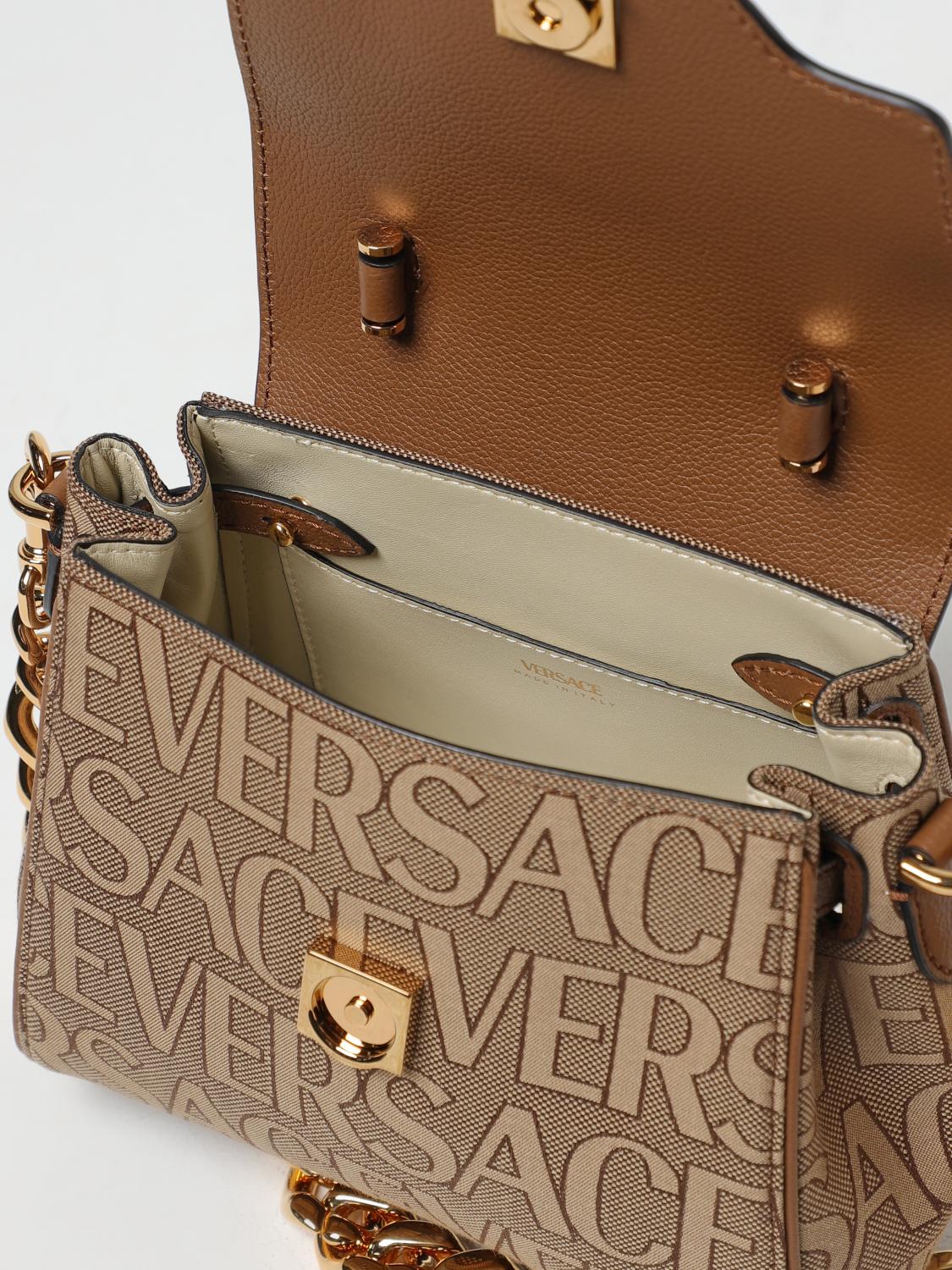 VERSACE MINI BAG: Versace La Medusa bag in embroidered canvas and leather, Beige - Img 5