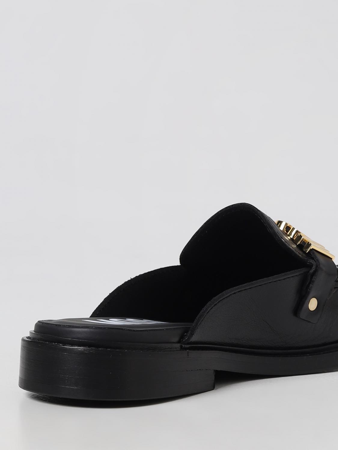 Moschino Couture mules in leather with metal logo - Black 