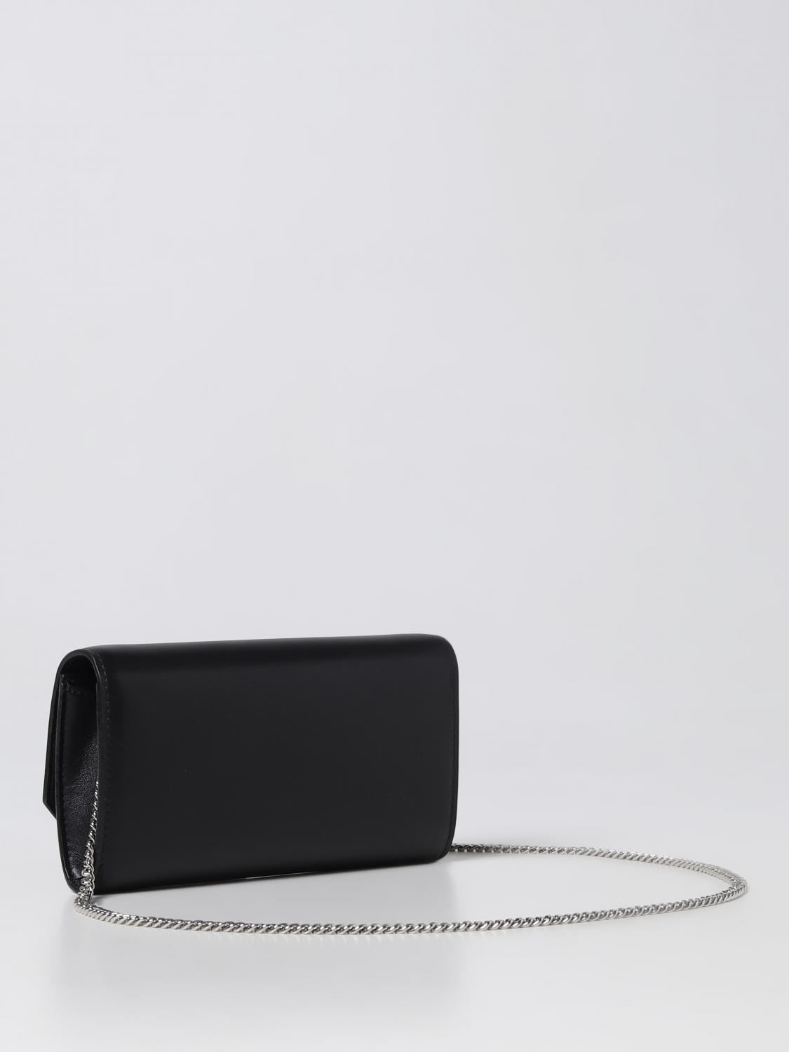 Jimmy Choo leather clutch with jewel brooch - Black