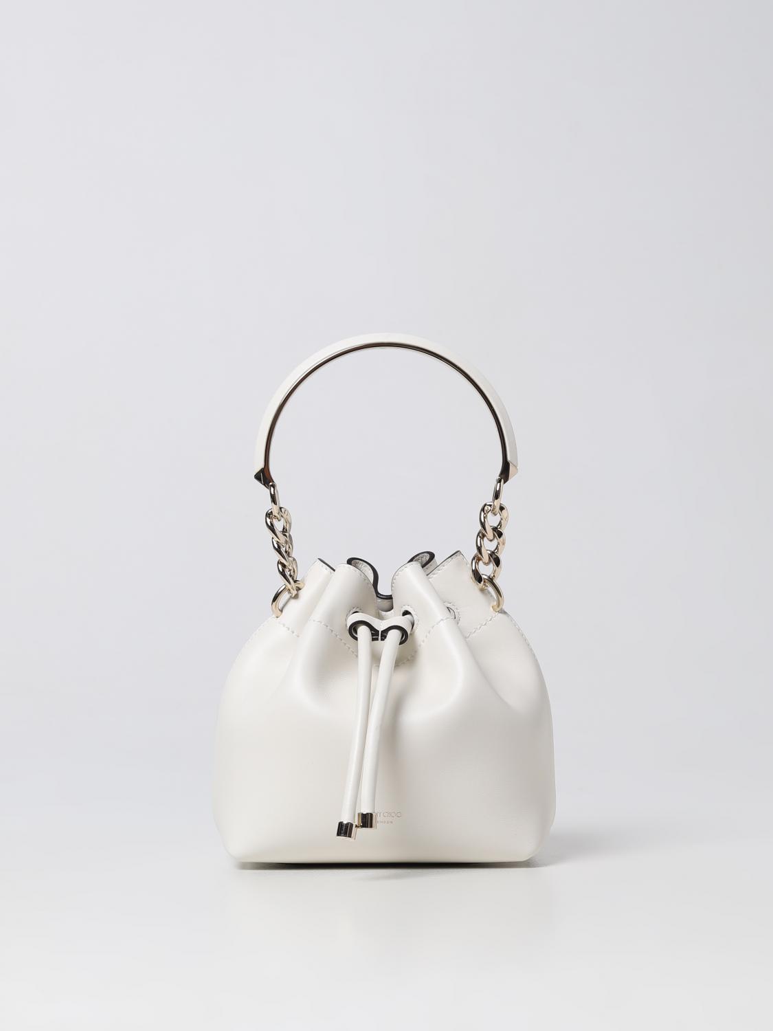JIMMY CHOO BORSA MINI: Borsa Bon Bon Jimmy Choo in pelle, Bianco - Img 1