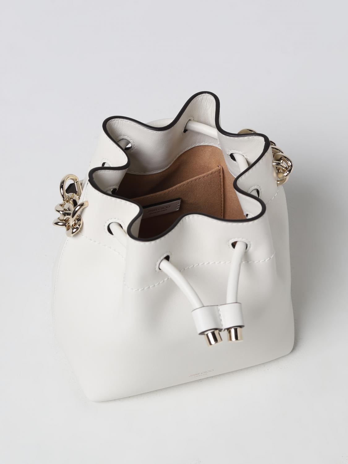 JIMMY CHOO BORSA MINI: Borsa Bon Bon Jimmy Choo in pelle, Bianco - Img 4