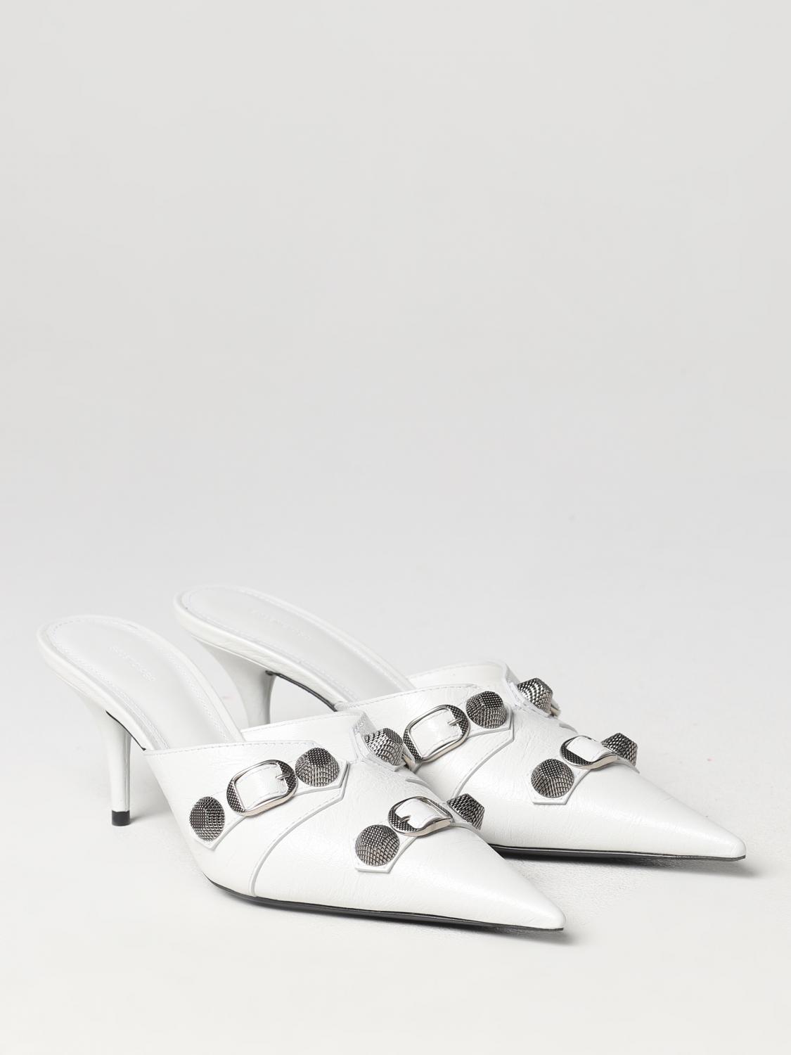 Balenciaga Cagole mules in tumbled leather with studs - White