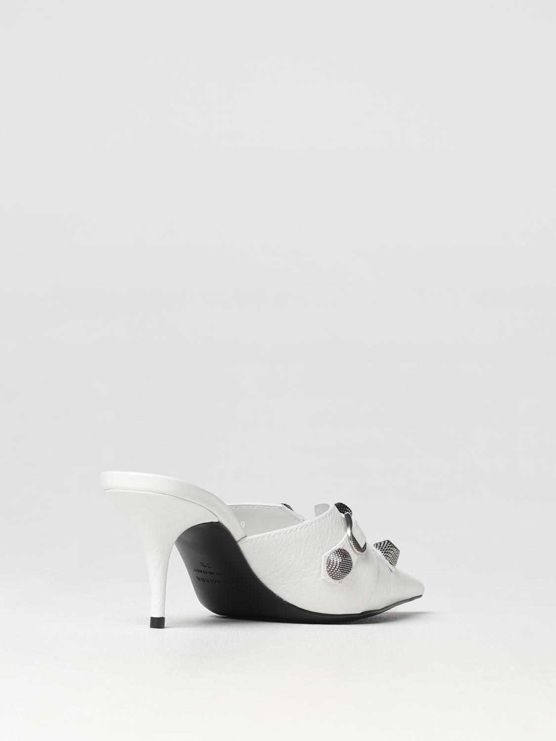 Balenciaga Cagole mules in tumbled leather with studs - White