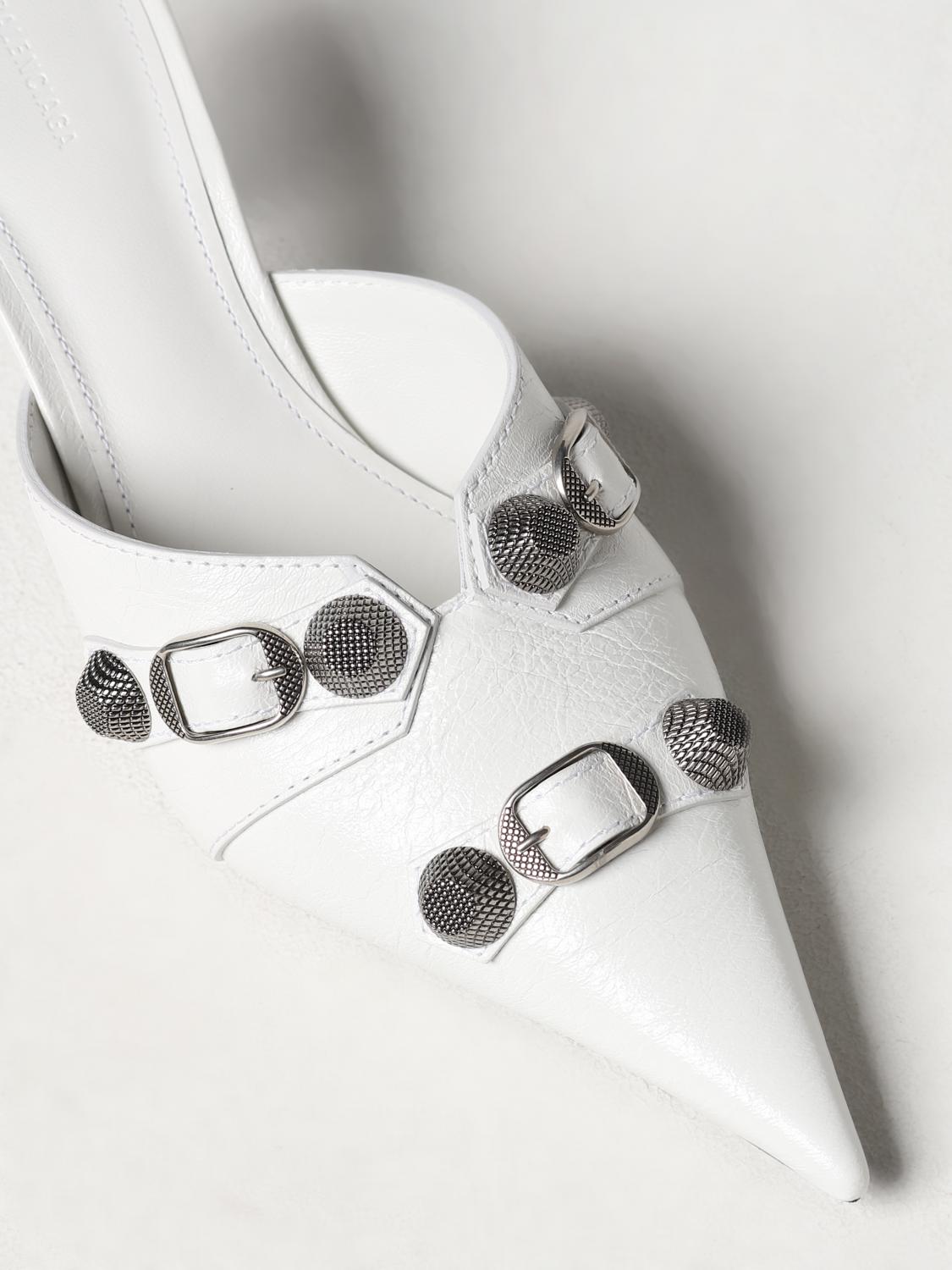 Balenciaga Cagole mules in tumbled leather with studs - White
