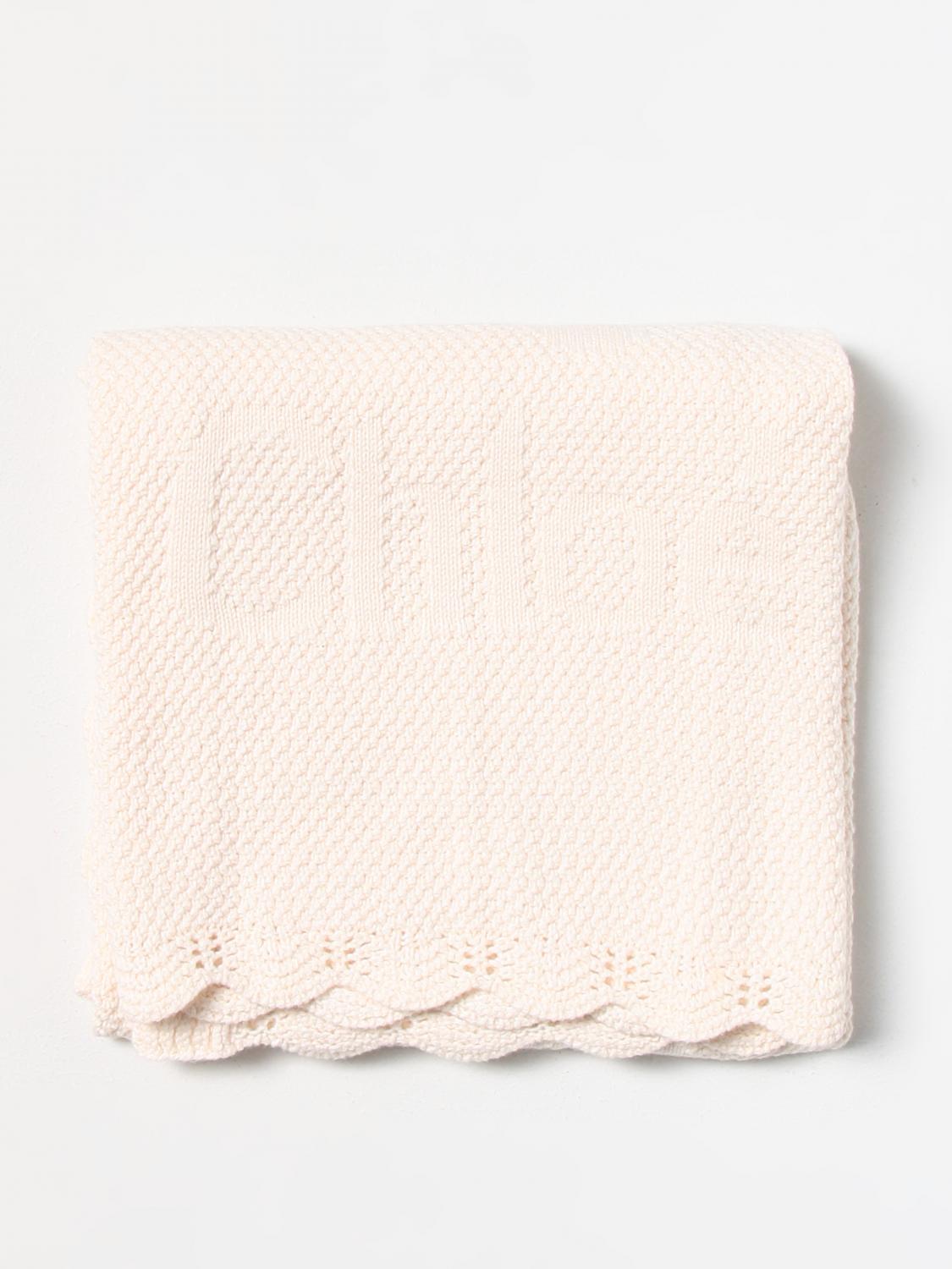 CHLOÉ COPERTINA: Coperta Chloé in cotone e lana, Avorio - Img 1