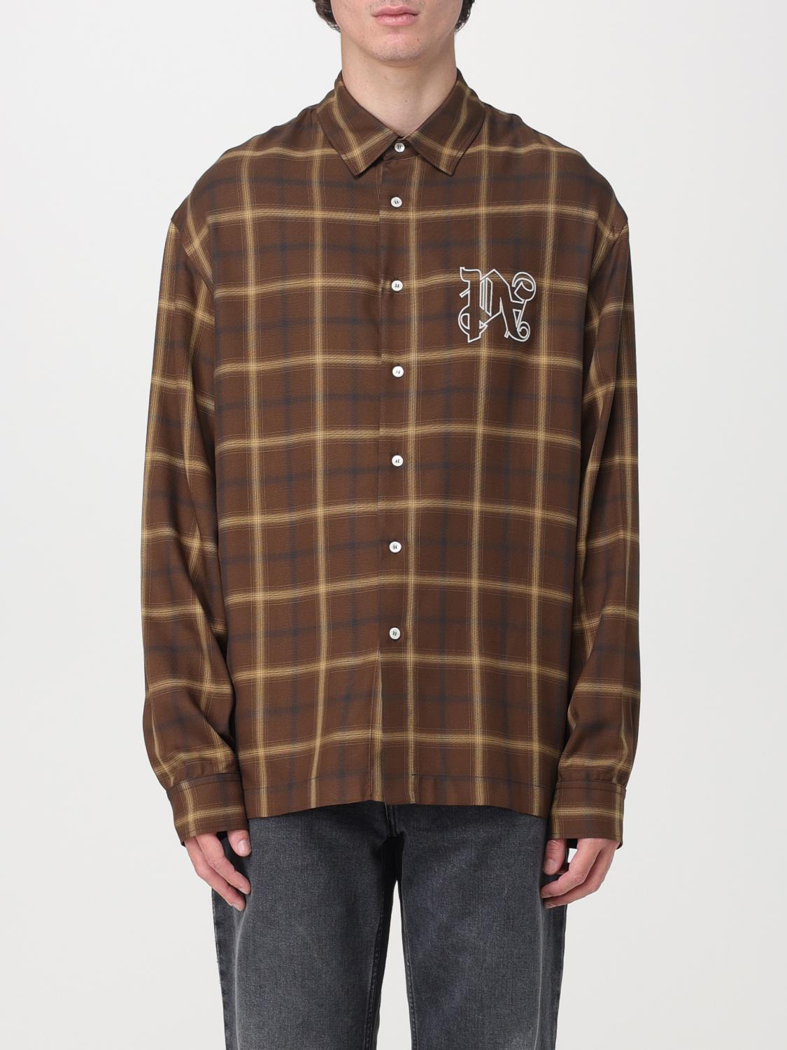 PALM ANGELS CAMICIA: Overshirt Palm Angels in rayon con ricamo, Marrone - Img 1