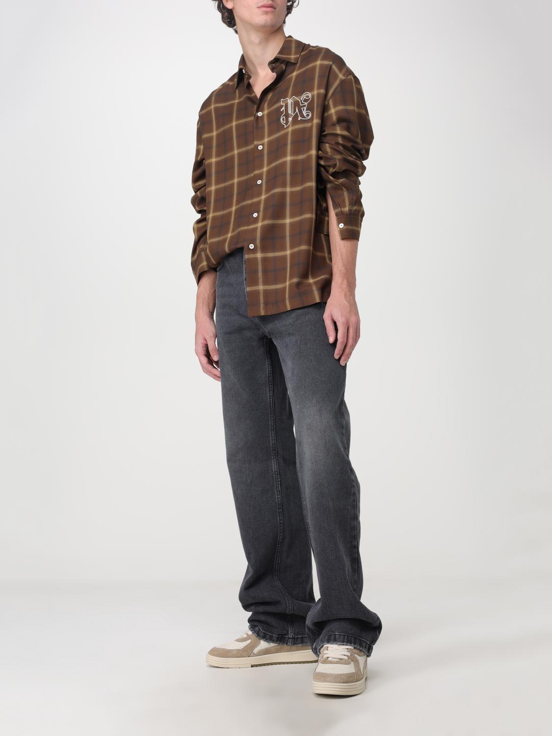 PALM ANGELS CAMICIA: Overshirt Palm Angels in rayon con ricamo, Marrone - Img 2