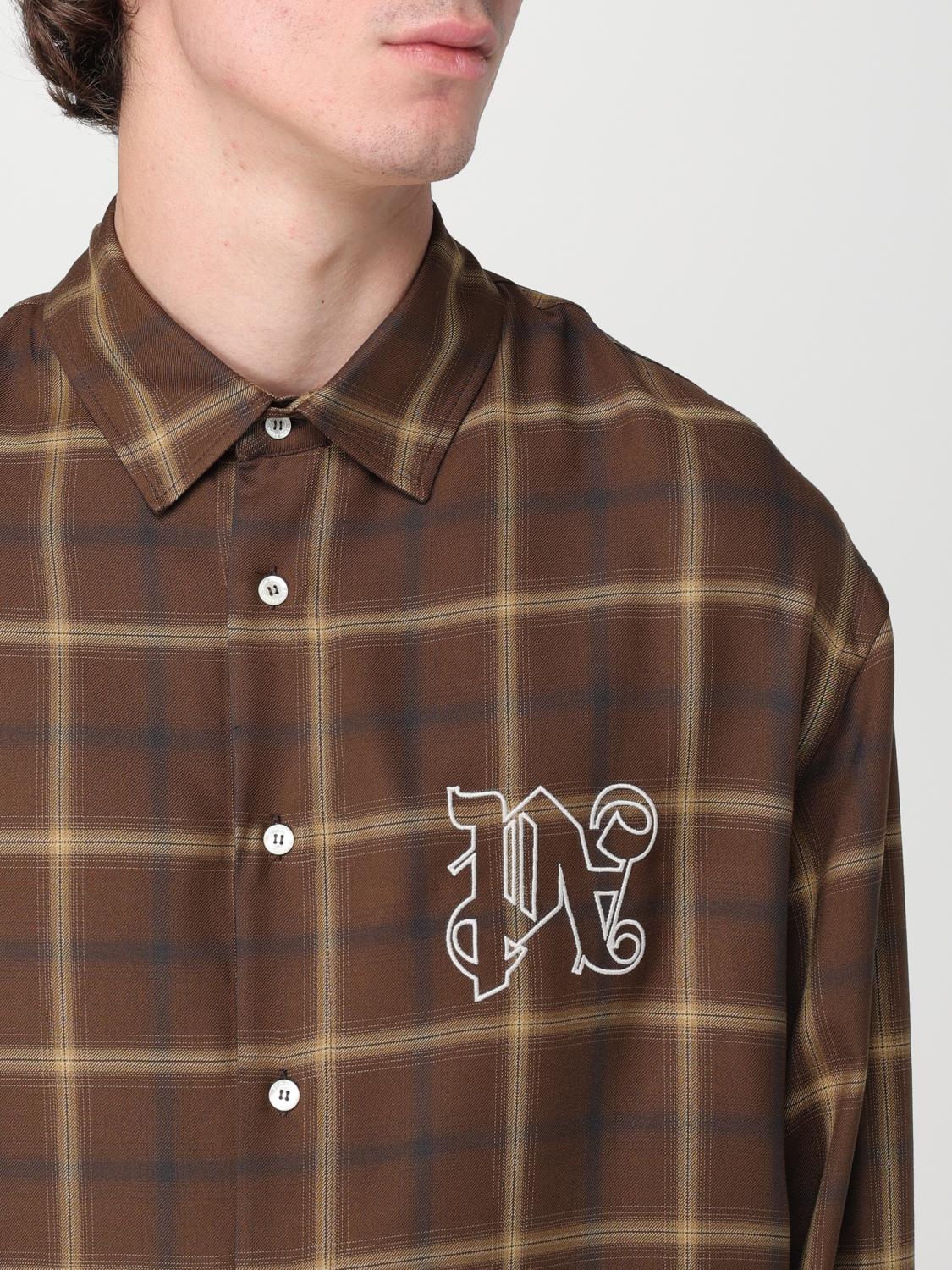 PALM ANGELS CAMICIA: Overshirt Palm Angels in rayon con ricamo, Marrone - Img 5
