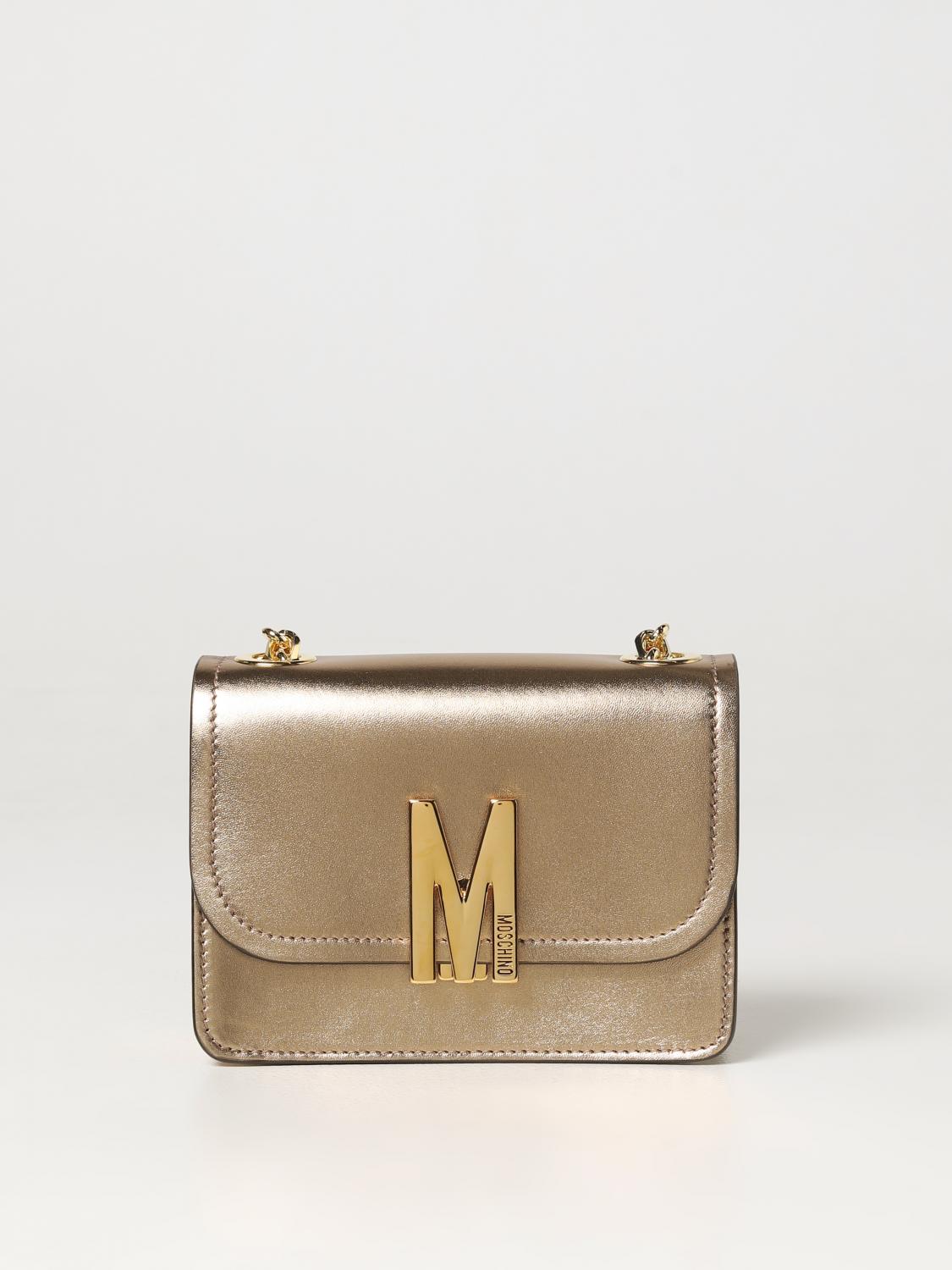 MOSCHINO COUTURE BORSA MINI: Borsa Moschino Couture in pelle metallizzata, Beige - Img 1
