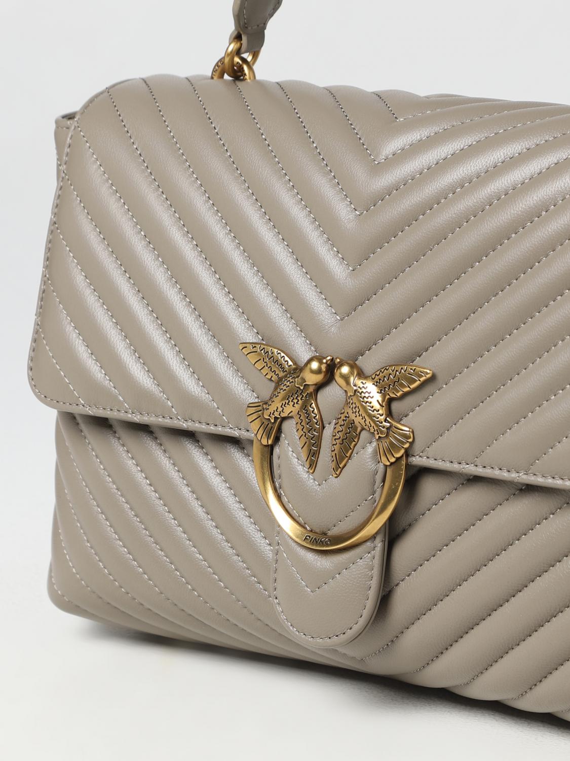 PINKO HANDBAG: Pinko Love Lady bag in chevron nappa leather with logo, Cream - Img 3