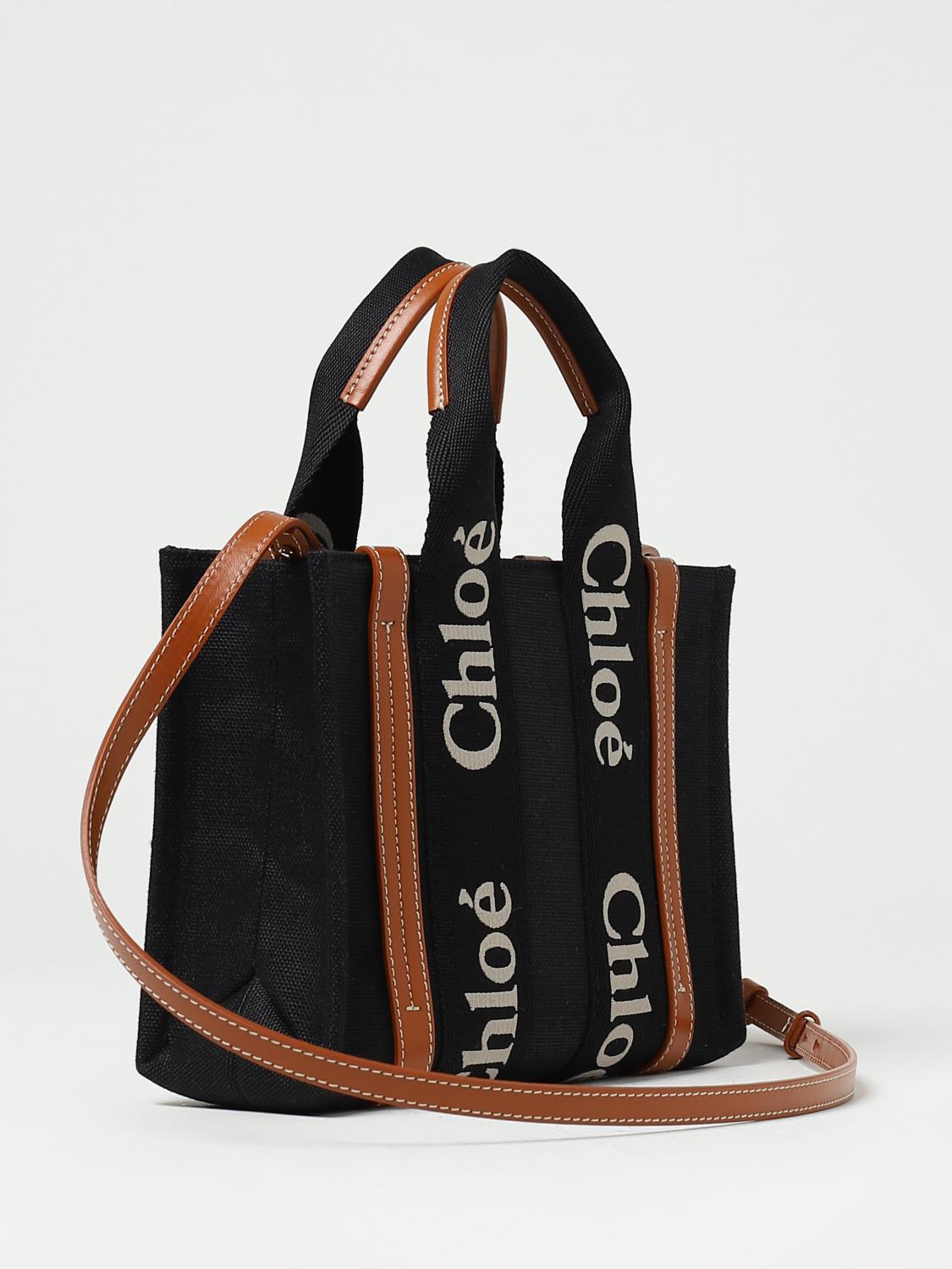 CHLOÉ BORSA TOTE: Borsa Woody Chloé in canvas con logo ricamato, Nero - Img 2