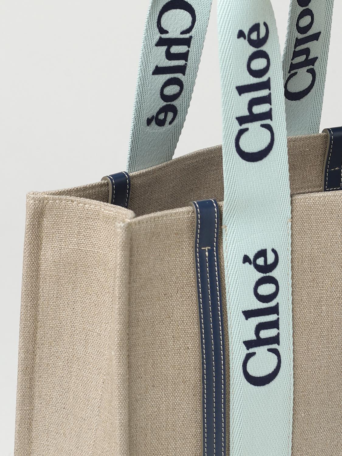 CHLOÉ BORSA TOTE: Borsa Woody Chloé in canvas con logo ricamato, Beige - Img 4