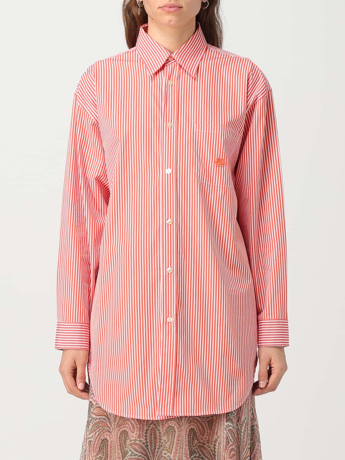 ETRO CAMICIA: Camicia Etro in cotone con stampa a righe, Arancione - Img 1