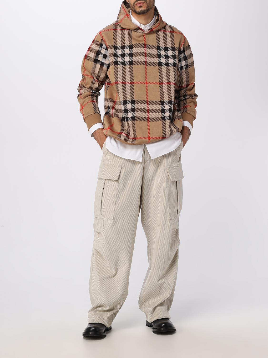 BURBERRY SWEATSHIRT: Burberry cotton hoodie with check pattern, Beige - Img 2