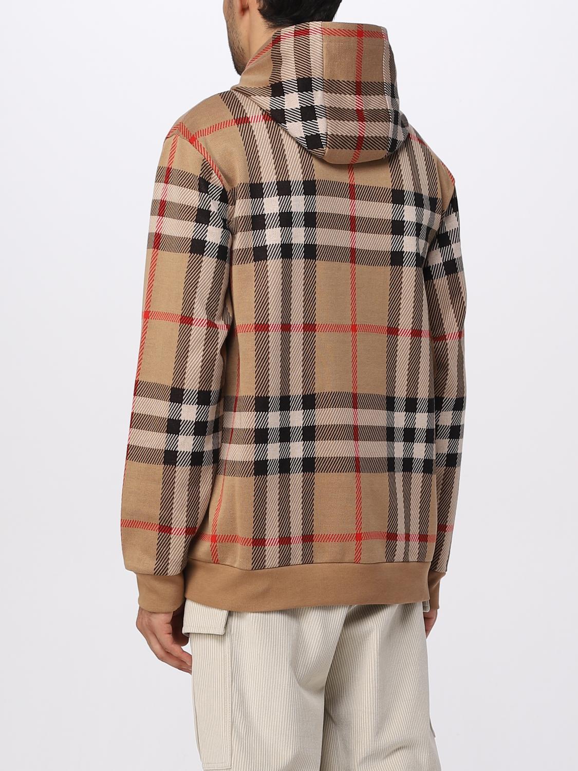 BURBERRY SWEATSHIRT: Burberry cotton hoodie with check pattern, Beige - Img 3