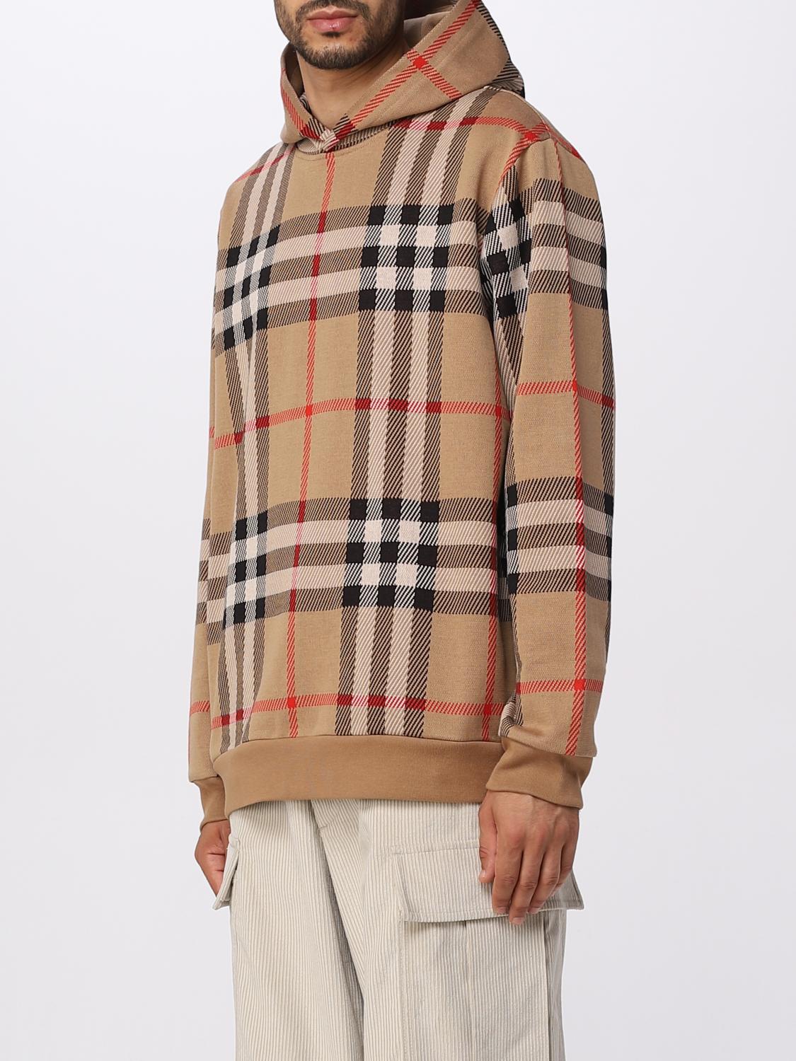 BURBERRY SWEATSHIRT: Burberry cotton hoodie with check pattern, Beige - Img 4