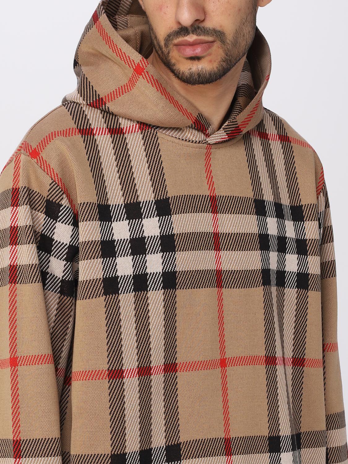 BURBERRY SWEATSHIRT: Burberry cotton hoodie with check pattern, Beige - Img 5