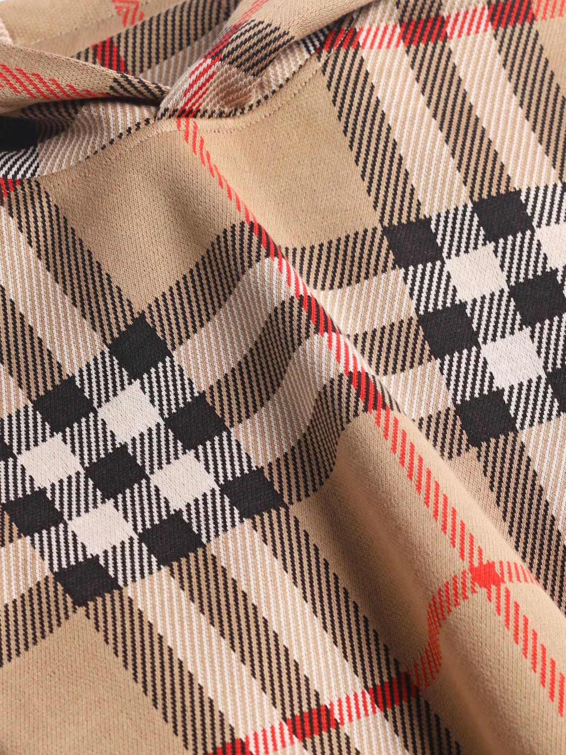 BURBERRY SWEATSHIRT: Burberry cotton hoodie with check pattern, Beige - Img 6