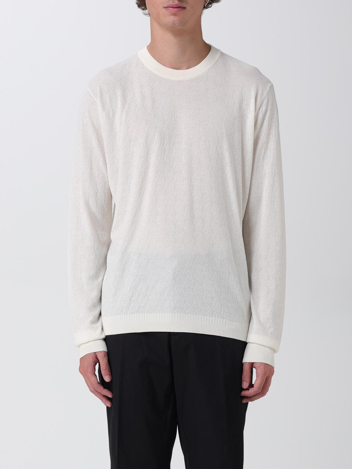 VERSACE SWEATER: Versace La Greca sweater in silk and cotton blend, Ivory - Img 1
