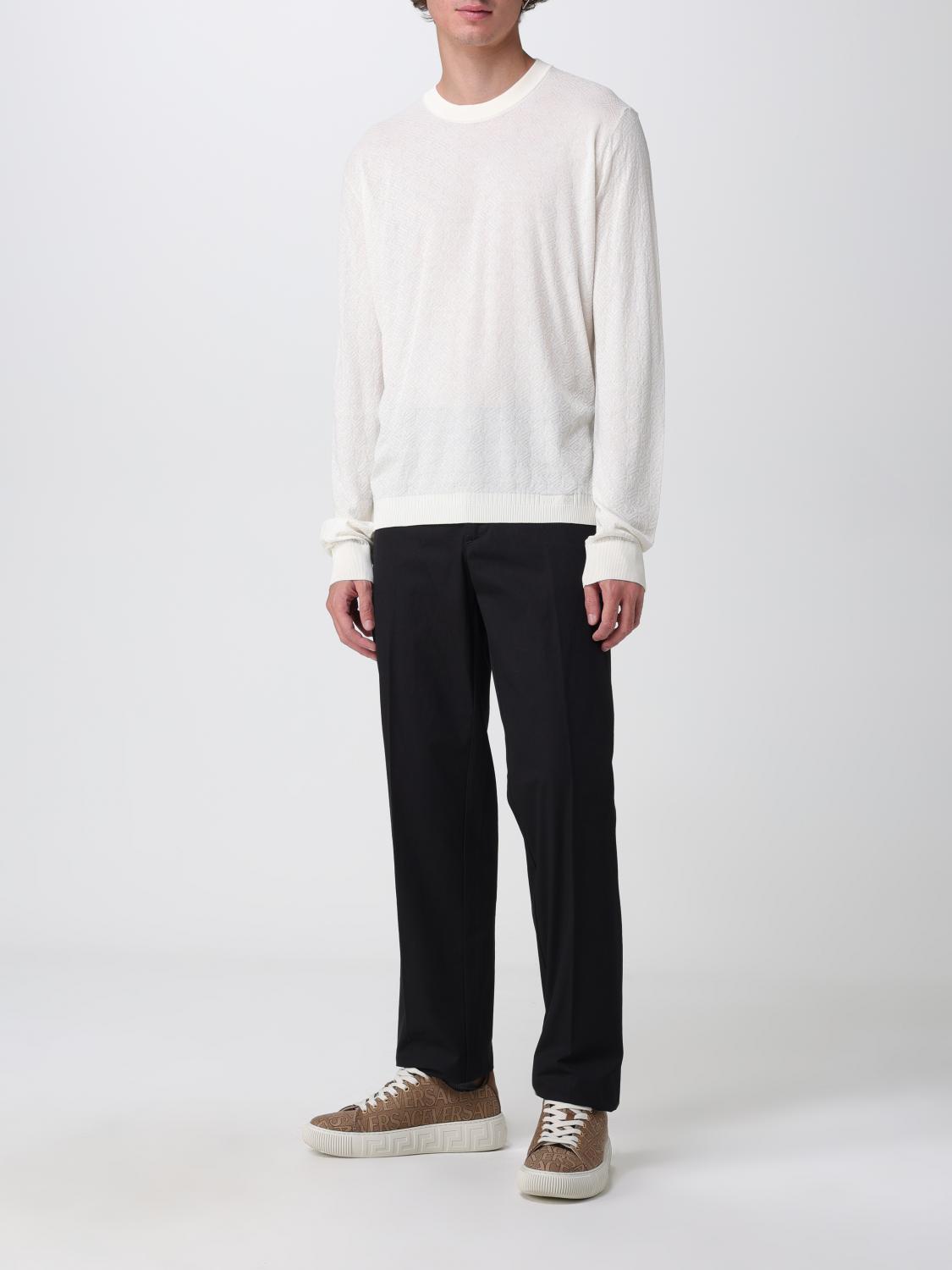 VERSACE SWEATER: Versace La Greca sweater in silk and cotton blend, Ivory - Img 2