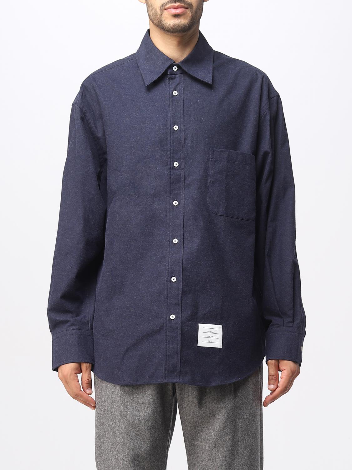 THOM BROWNE SHIRT: Thom Browne shirt in brushed cotton, Blue - Img 1