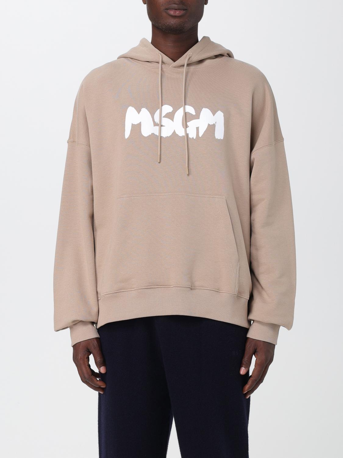 MSGM SWEATSHIRT: MSGM cotton sweatshirt with logo, Beige - Img 1