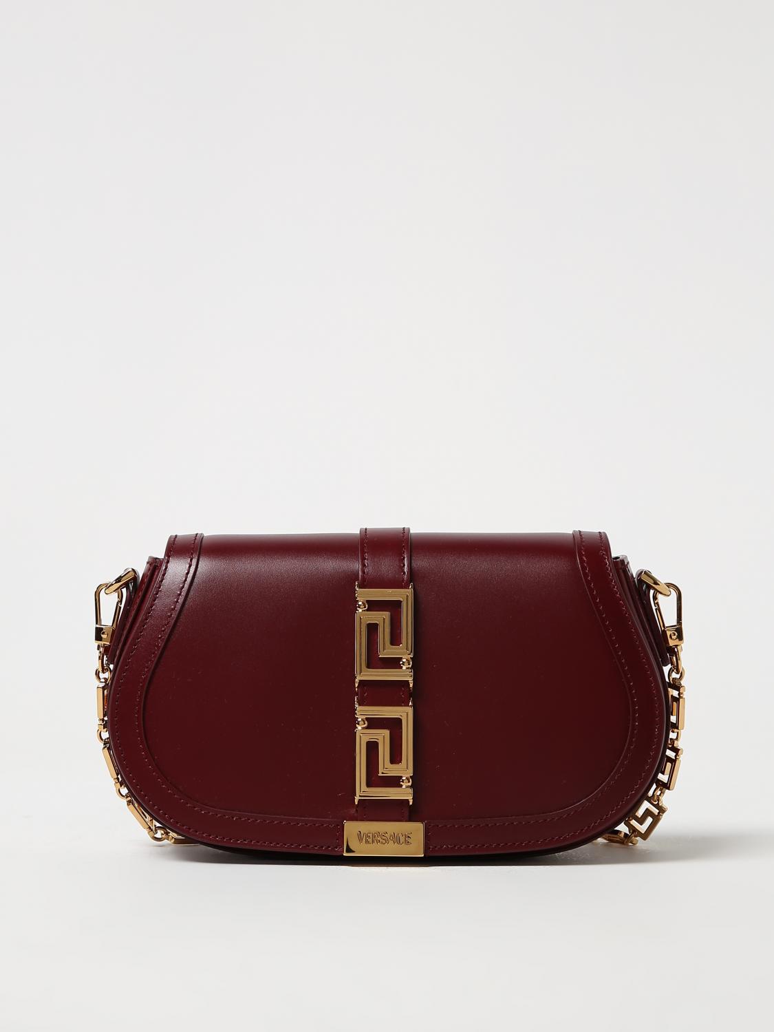 VERSACE BORSA A SPALLA: Borsa Greca Goddess Versace in pelle con applicazione, Bianco - Img 1