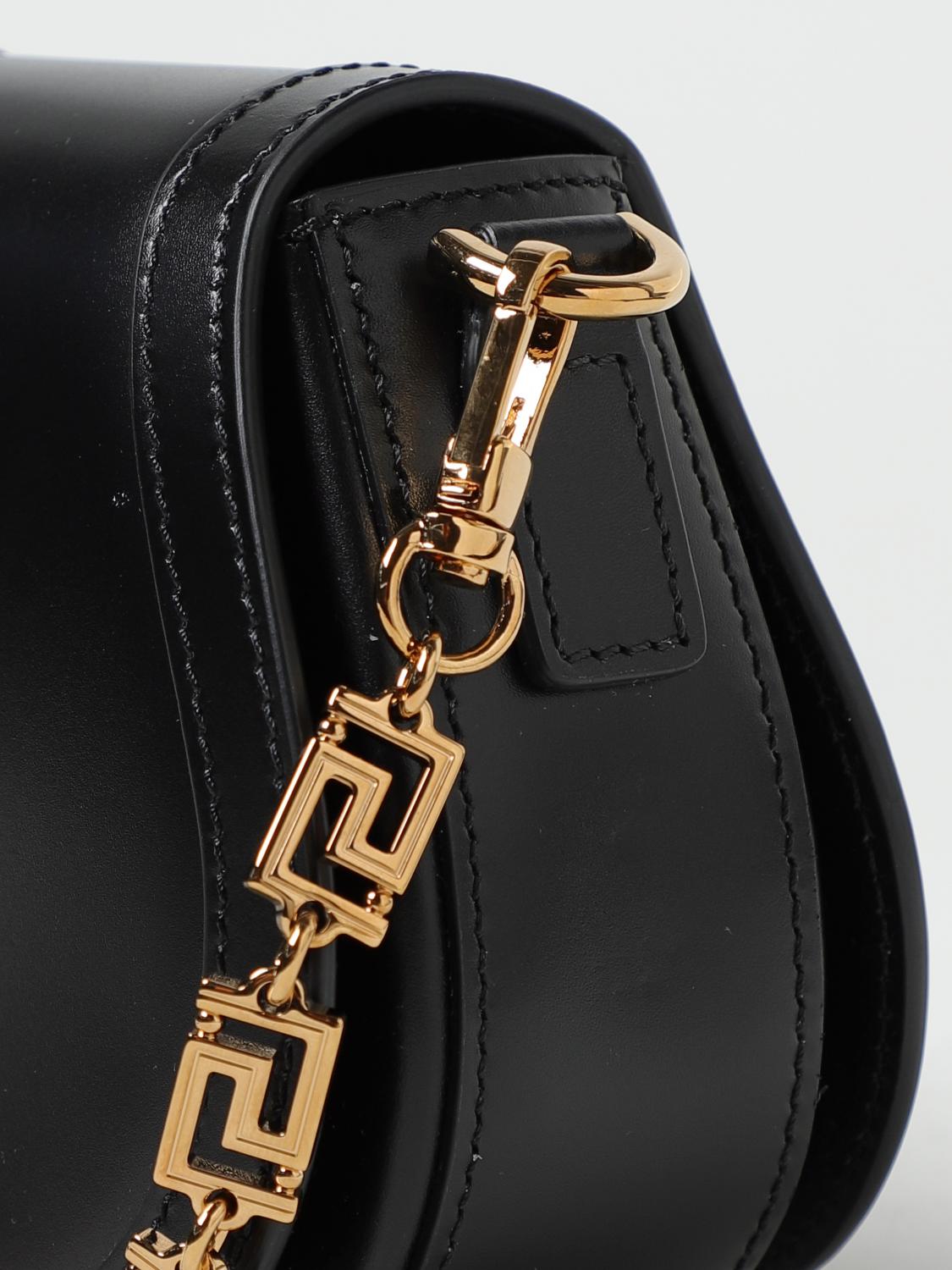 VERSACE BORSA A SPALLA: Borsa Greca Goddess Versace in pelle con applicazione, Nero - Img 4