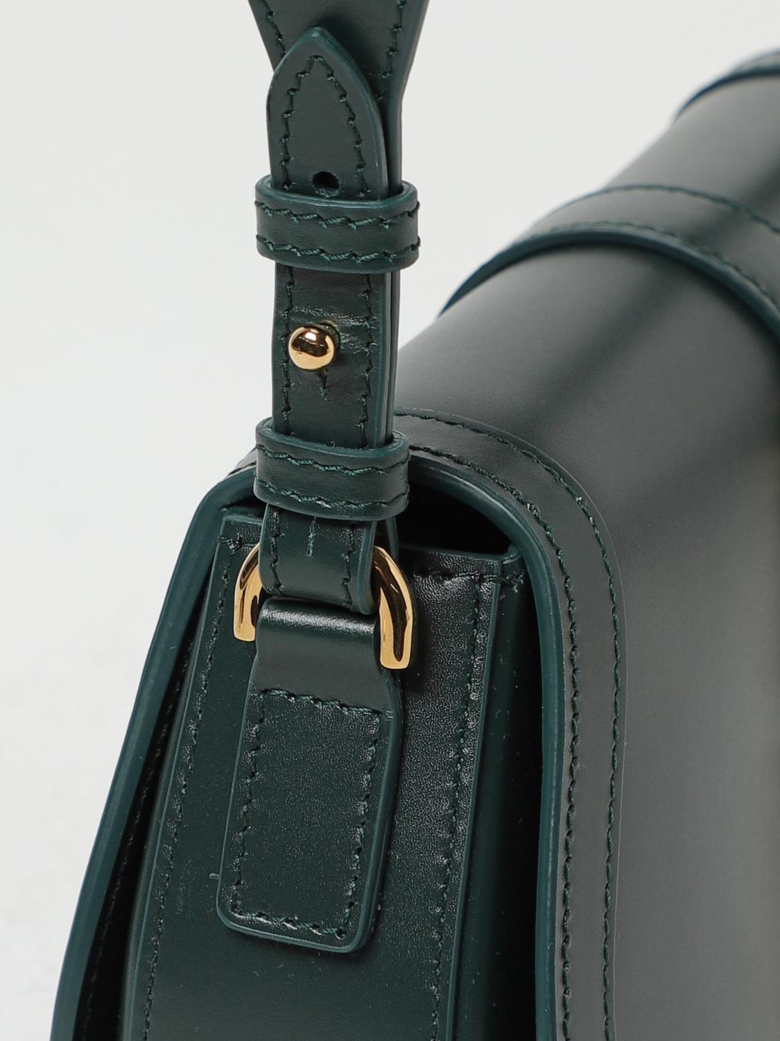 VERSACE BORSA A SPALLA: Borsa Greca Goddess Versace in pelle con applicazione, Verde - Img 4
