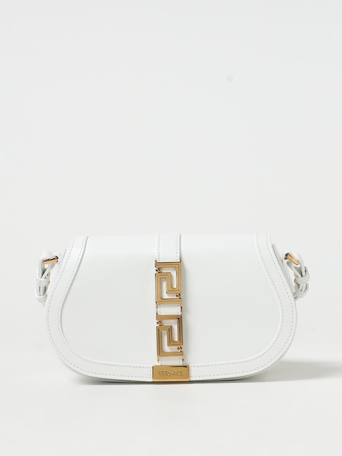 VERSACE BORSA A SPALLA: Borsa Greca Goddess Versace in pelle con applicazione, Rosso - Img 1