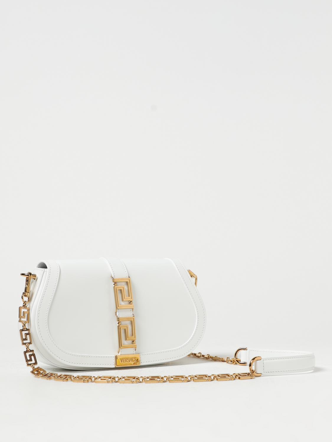 VERSACE BORSA A SPALLA: Borsa Greca Goddess Versace in pelle con applicazione, Rosso - Img 3
