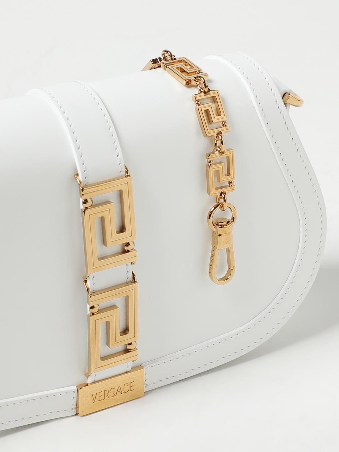 VERSACE BORSA A SPALLA: Borsa Greca Goddess Versace in pelle con applicazione, Rosso - Img 4
