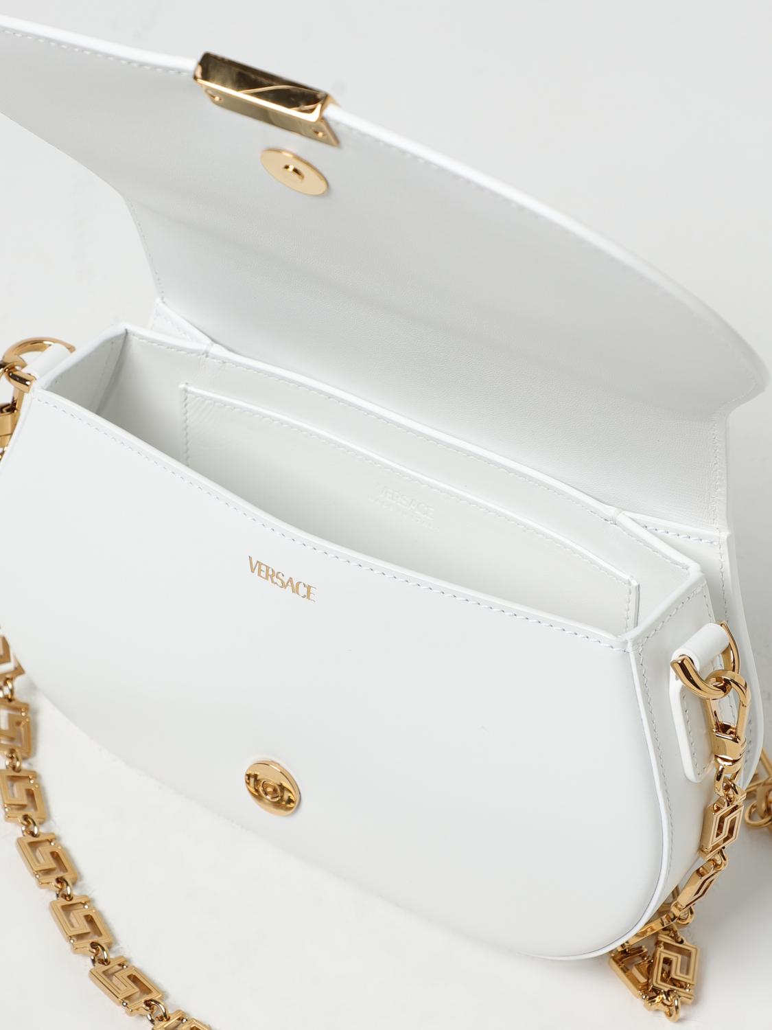 VERSACE BORSA A SPALLA: Borsa Greca Goddess Versace in pelle con applicazione, Rosso - Img 5