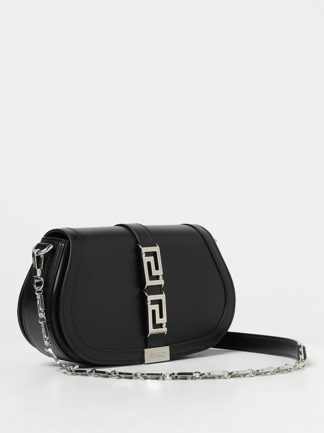 VERSACE BORSA A SPALLA: Borsa Greca Goddess Versace in pelle con applicazione, Nero 1 - Img 3