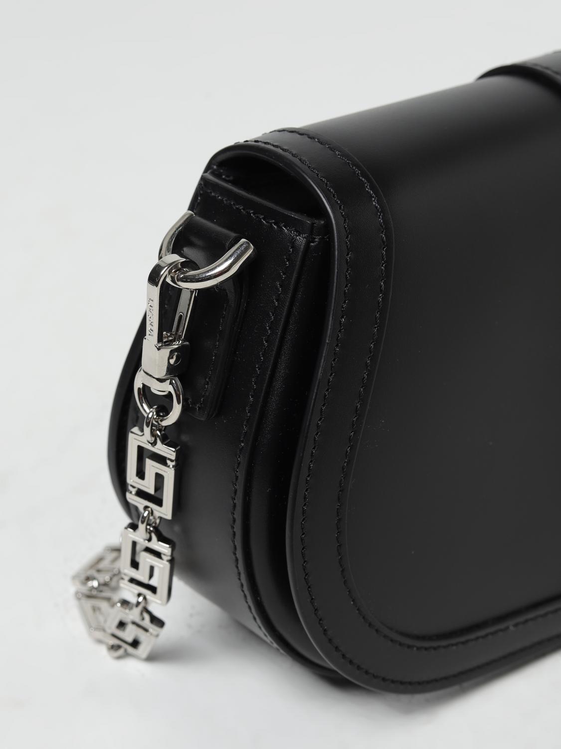 VERSACE BORSA A SPALLA: Borsa Greca Goddess Versace in pelle con applicazione, Nero 1 - Img 4