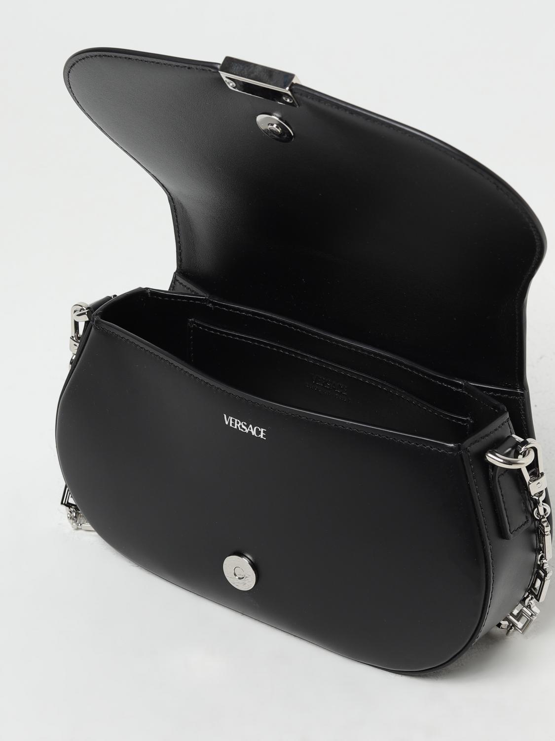 VERSACE BORSA A SPALLA: Borsa Greca Goddess Versace in pelle con applicazione, Nero 1 - Img 5